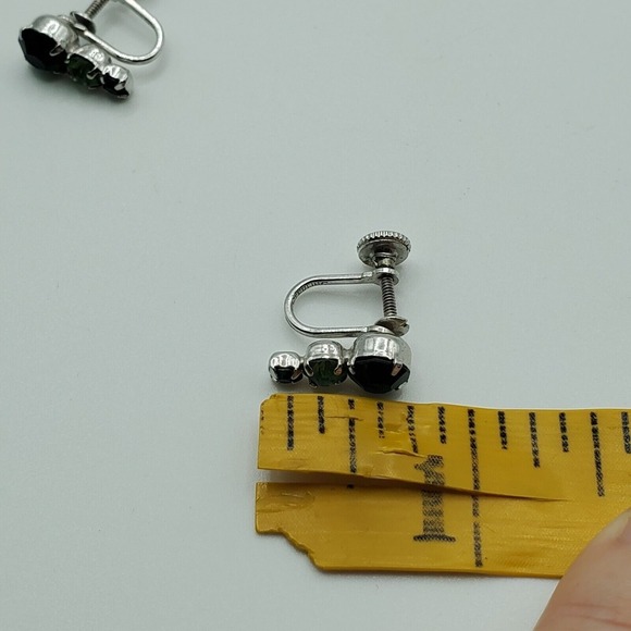 Vintage Jay Flex Sterling Earrings Green Rhinestones Screw Backs Fashion Jewelry - Picture 10 of 11